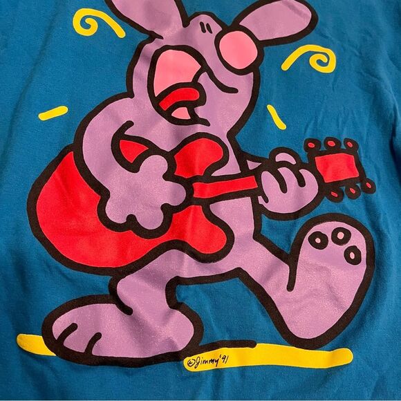 Vintage Double Sided 1991 90s Cartoon Jimmy Blue Mouse Short Sleeve Tshirt OS - Picture 5 of 7